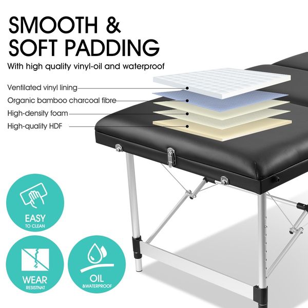 80cm Aluminium Massage Table Bed Therapy Equipment-Black 