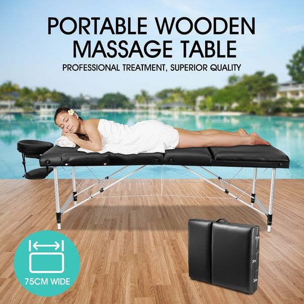 75cm Aluminium Massage Table Bed Therapy Equipment-Black 