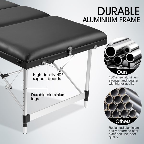 75cm Aluminium Massage Table Bed Therapy Equipment-Black 