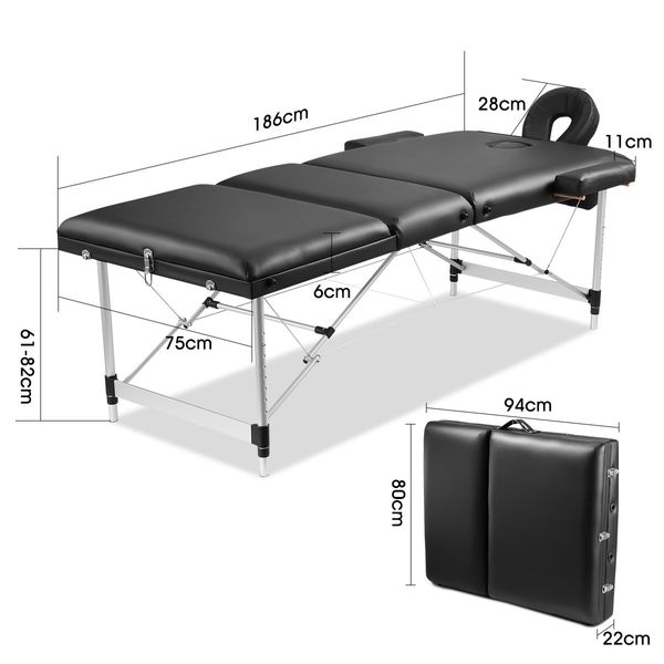 75cm Aluminium Massage Table Bed Therapy Equipment-Black 