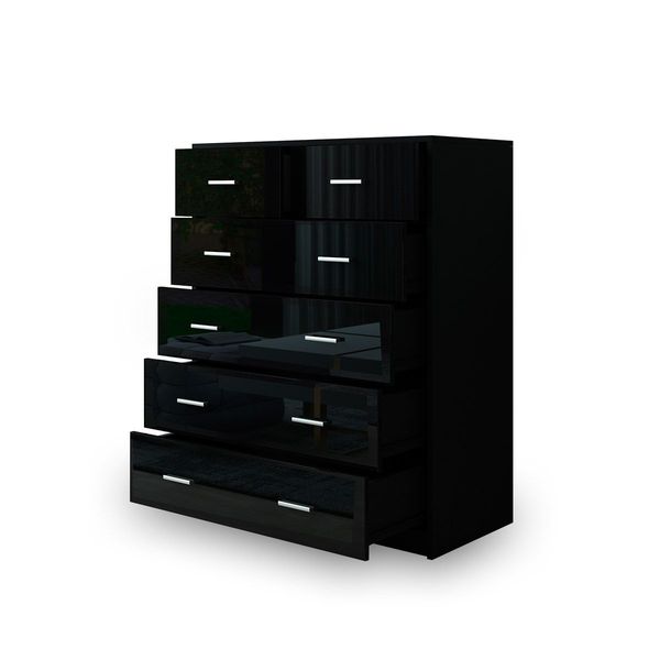 6 Chest of Drawers Tallboy Dresser Table High Gloss Storage Cabinet Bedroom Furniture - Black