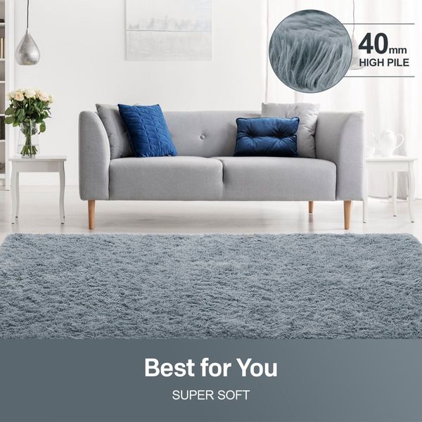 200x300cm Fluffy Shaggy Area Rug Large Grey Carpet Home Bedroom Anti-Slip Floor Mat