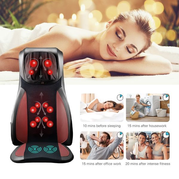 Full Body Neck Back Massager Shiatsu Massage Chair Car Seat Cushion-Red