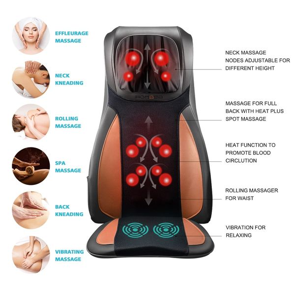 Full Body Neck Back Massager Shiatsu Massage Chair Car Seat Cushion-Orange