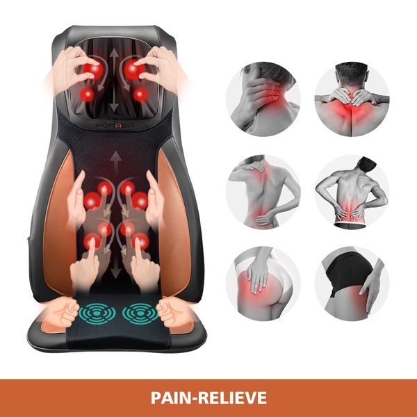 Full Body Neck Back Massager Shiatsu Massage Chair Car Seat Cushion-Orange