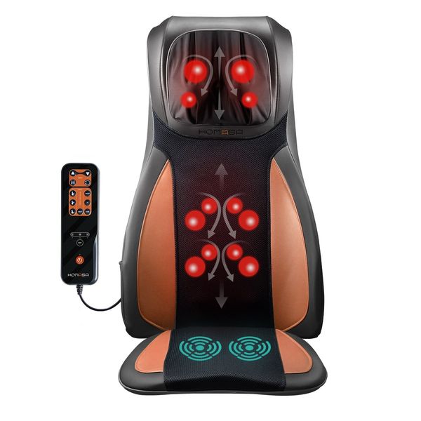 Full Body Neck Back Massager Shiatsu Massage Chair Car Seat Cushion-Orange