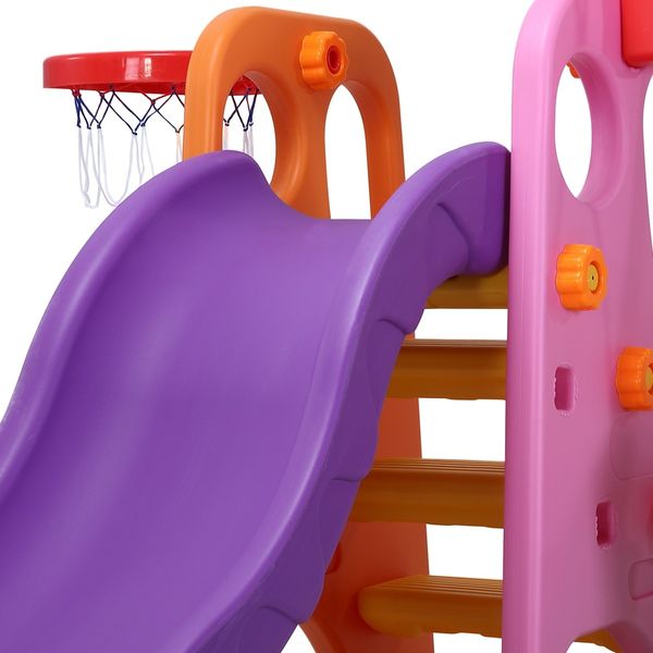 Kids Outdoor Playground Slide Swing Basketball Set