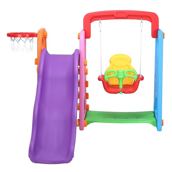 Kids Outdoor Playground Slide Swing Basketball Set