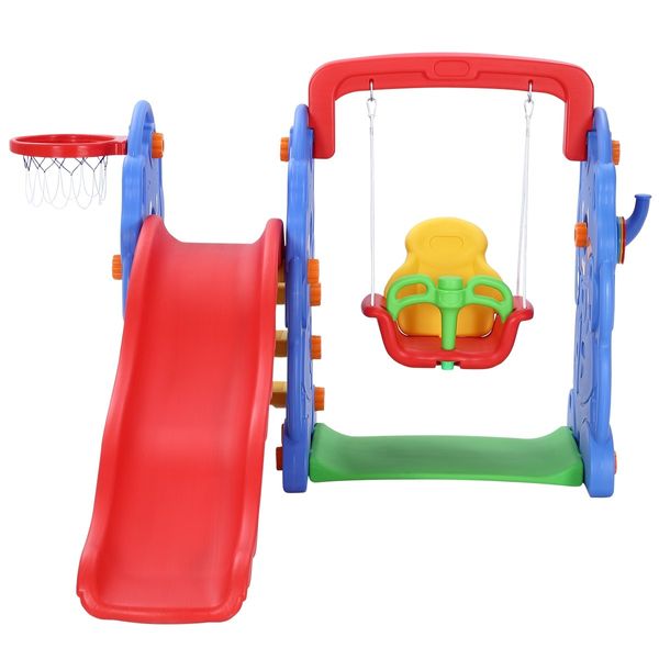 Kids Toddler Slide Swing Basketball Hoop Playset Elephant Style