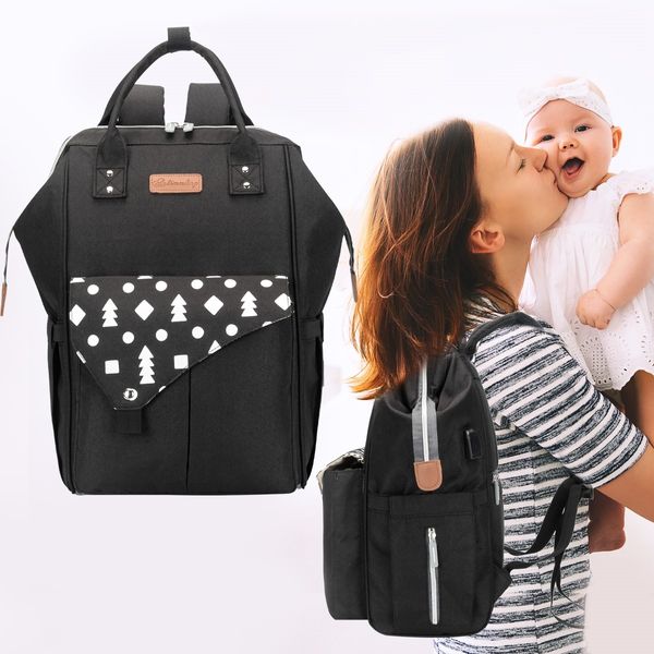 Waterproof Black Baby Changing Bags Nappy Diaper Backpack