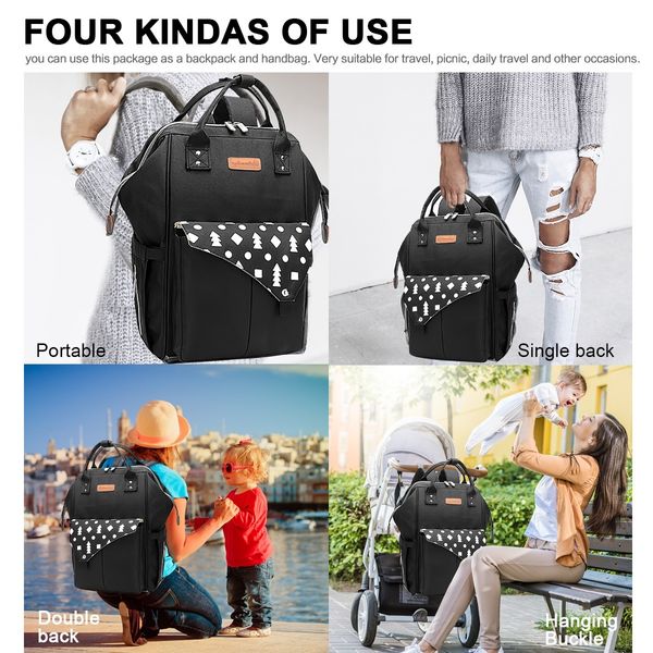 Waterproof Black Baby Changing Bags Nappy Diaper Backpack