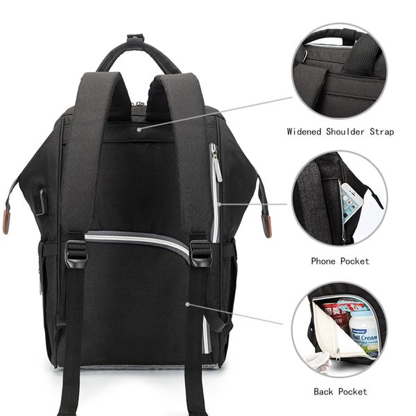 Waterproof Black Baby Changing Bags Nappy Diaper Backpack