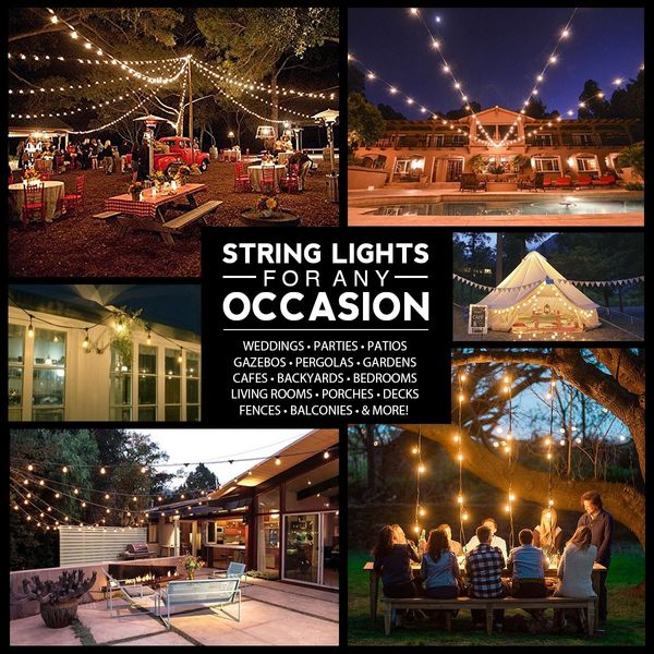 32M LED String Lights Weatherproof Outdoor Festoon Bulbs w/31 Bulbs