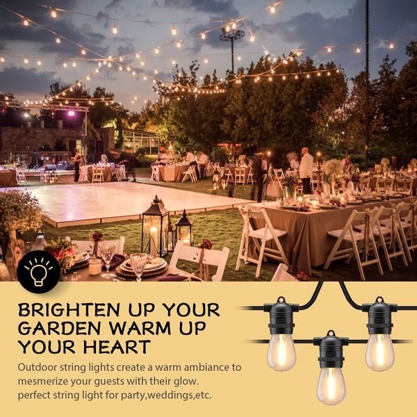 32M LED String Lights Weatherproof Outdoor Festoon Bulbs w/31 Bulbs