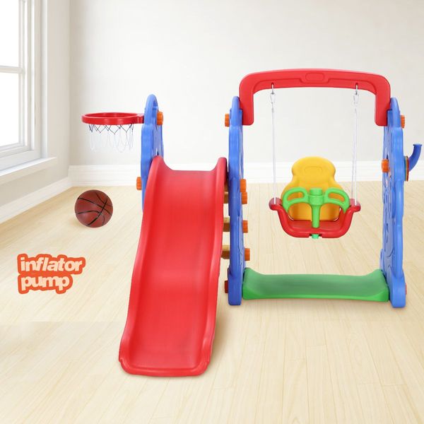 Kids Toddler Slide Swing Basketball Hoop Playset Elephant Style