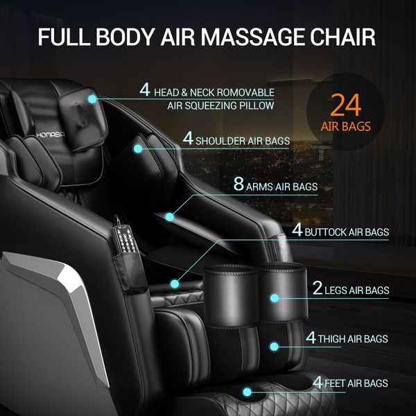 HOMASA Black Full body Massage Chair Zero Gravity Recliner