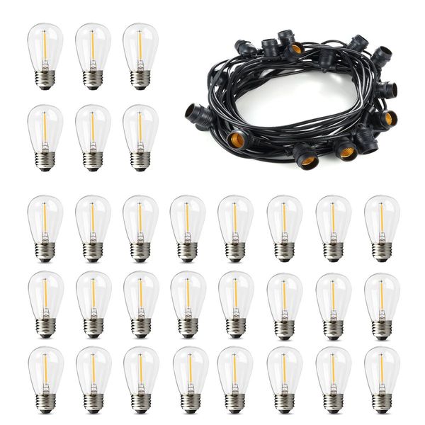 32M LED String Lights Weatherproof Outdoor Festoon Bulbs w/31 Bulbs