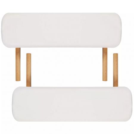 Cream White Foldable Massage Table 2 Zones with Wooden Frame