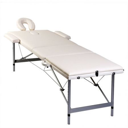 Cream White Foldable Massage Table 3 Zones with Aluminium Frame