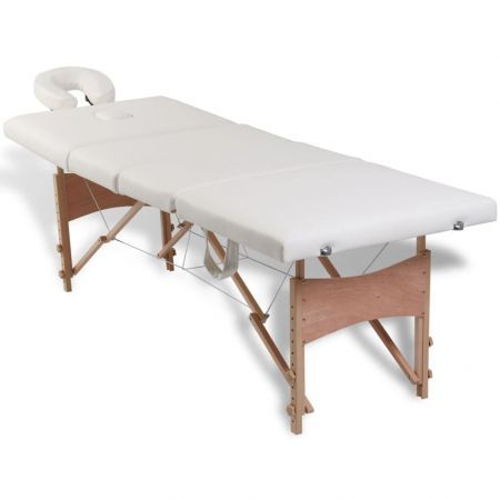 Creme White Foldable Massage Table 4 Zones with Wooden Frame