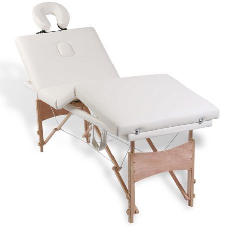 Creme White Foldable Massage Table 4 Zones with Wooden Frame