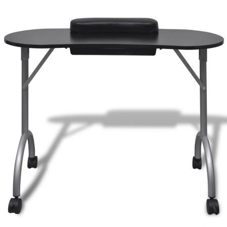 Folding Manicure Nail Table with Castors Black