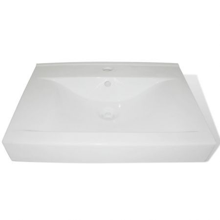 Luxury Ceramic Basin Rectangular Sink White with Faucet Hole