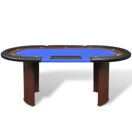 10-Player Poker Table with Dealer Area and Chip Tray Blue