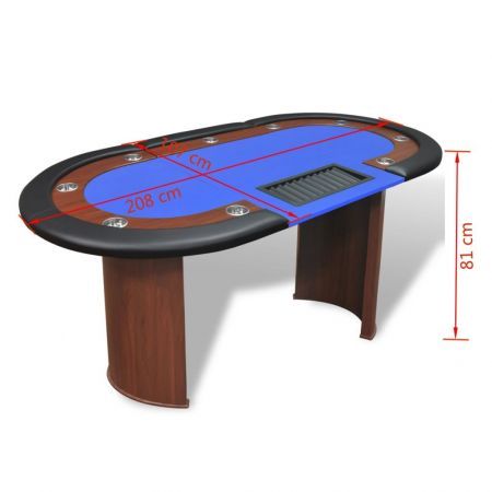 10-Player Poker Table with Dealer Area and Chip Tray Blue