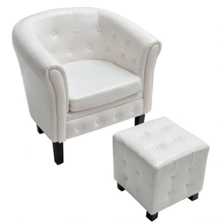 Tub Chair with Foot Stool Artificial Leather White