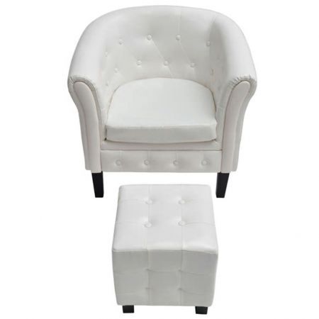 Tub Chair with Foot Stool Artificial Leather White