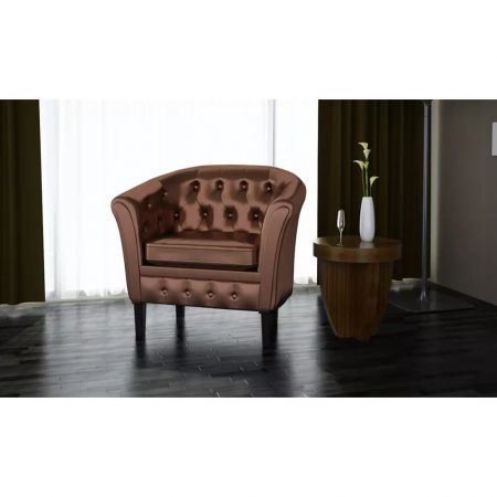 Tub Chair Artificial Leather Brown