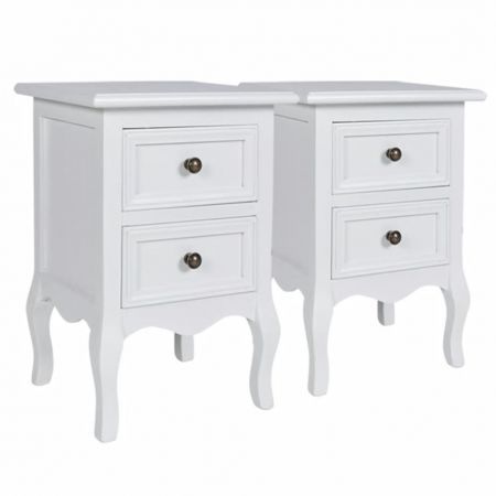 Nightstands 2 pcs with 2 Drawers MDF White