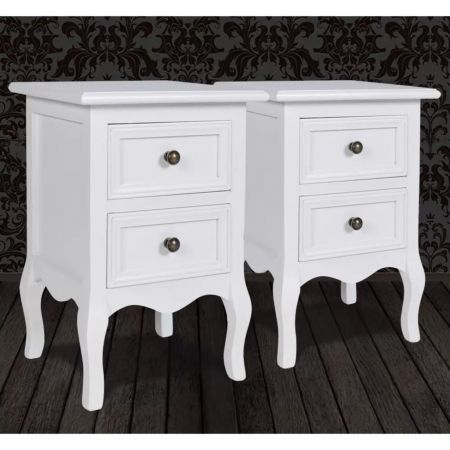 Nightstands 2 pcs with 2 Drawers MDF White