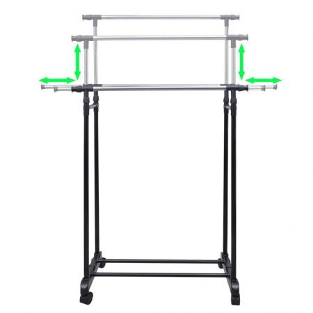 Adjustable Clothes Rack 4 Castors 2 Hanging Rails