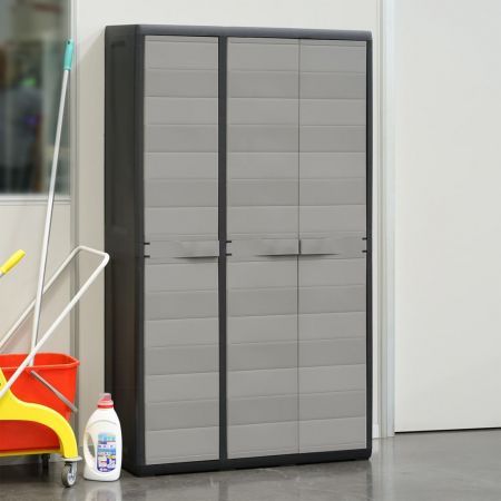 Garden Storage Cabinet with 4 Shelves Black and Grey