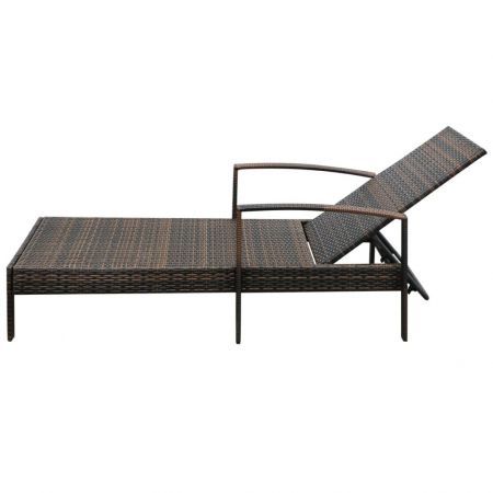 Sun Lounger with Cushion Poly Rattan Brown