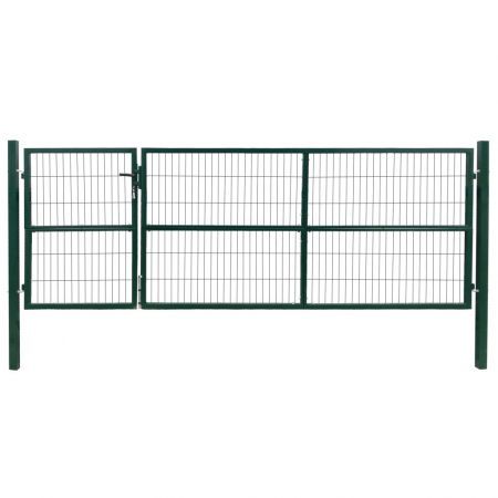 Garden Patio Fence Gate with Posts 350x120 cm Steel Green