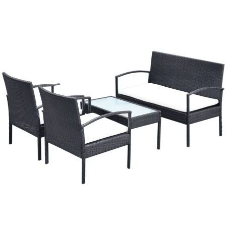 4 Piece Garden Lounge Set with Cushions Poly Rattan Black