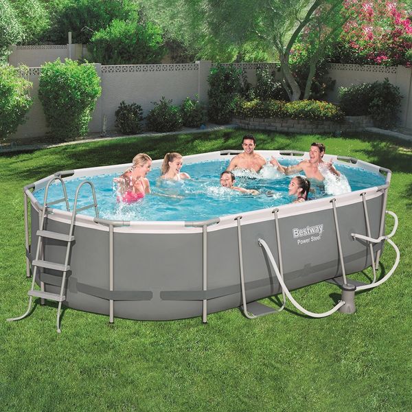 Bestway 4.88x3.05x1.07m Power Steel Frame Above Ground Oval Pool Set