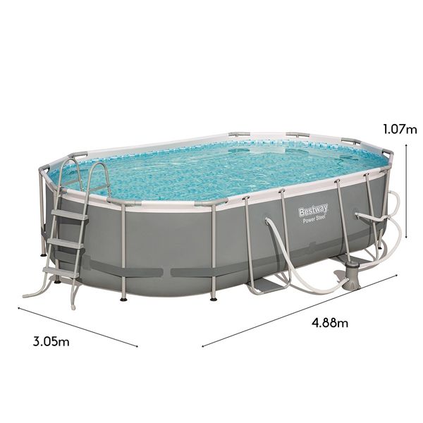 Bestway 4.88x3.05x1.07m Power Steel Frame Above Ground Oval Pool Set