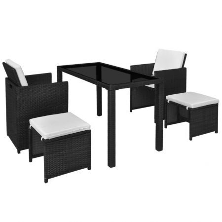 5 Piece Outdoor Dining Set with Cushions Poly Rattan Black