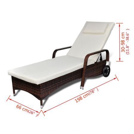 Sun Lounger with Cushion & Wheels Poly Rattan Brown