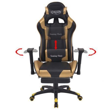 Reclining Office Racing Chair with Footrest Gold