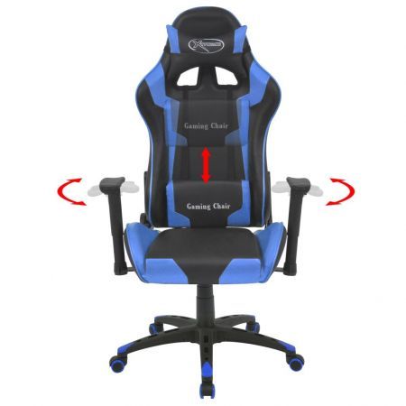 Reclining Office Racing Chair Artificial Leather Blue