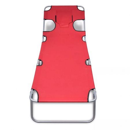 Folding Sun Lounger with Head Cushion Powder-coated Steel Red