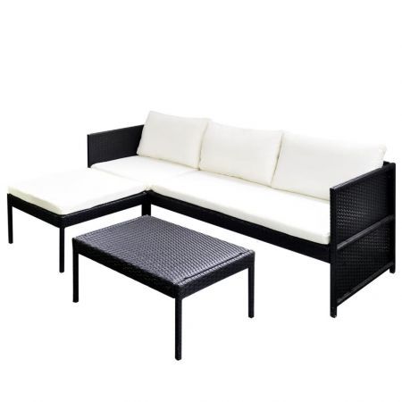 3 Piece Garden Lounge Set with Cushions Poly Rattan Black