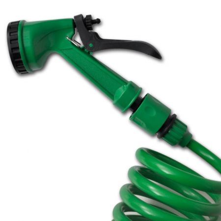 Flexible Coiled Garden Water Hose Spiral Pipe & Spray Nozzle 15 m