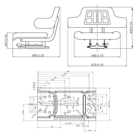 Tractor Seat with Backrest Black