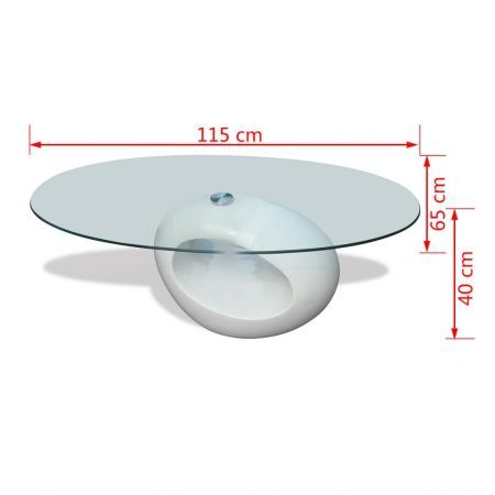 Coffee Table with Oval Glass Top High Gloss White